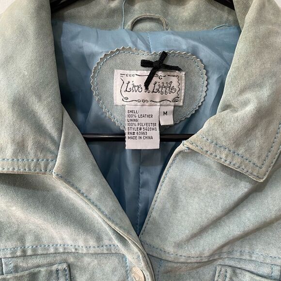 Authentic vintage genuine suede leather light blue green teal jacket coat - Picture 3 of 10